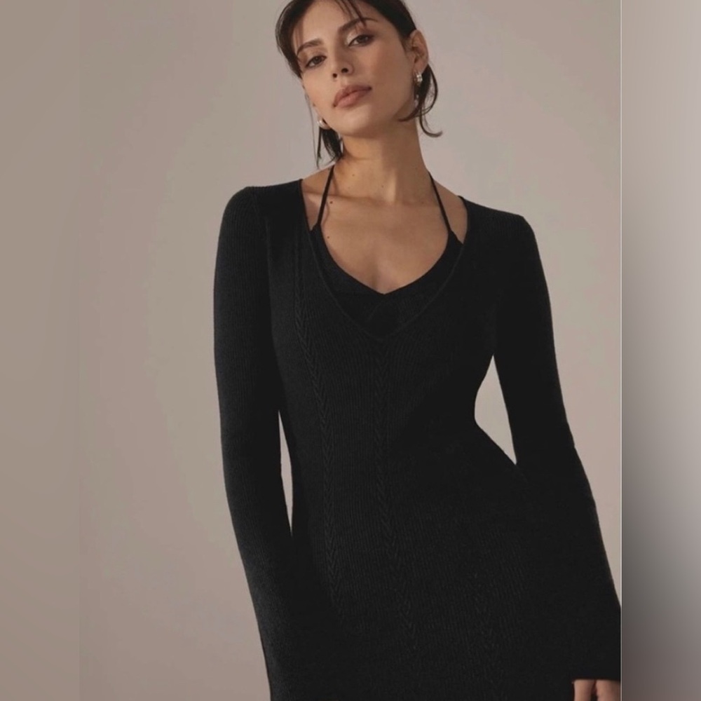 NWT Favorite Daughter Black Take Me Somewhere Midi Sweater Dress Size Medium